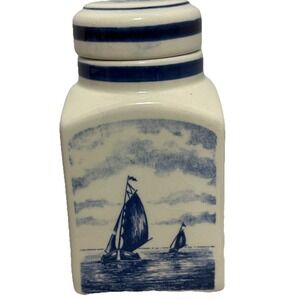 Delft Blue Blauw Holland Hand Painted Canister Jar  Nautical Windmill Floral VTG